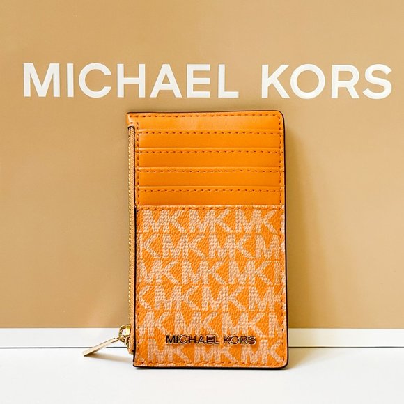 Michael Kors Jet Set Travel Top Zip Card Case Wallet MK Honeycomb